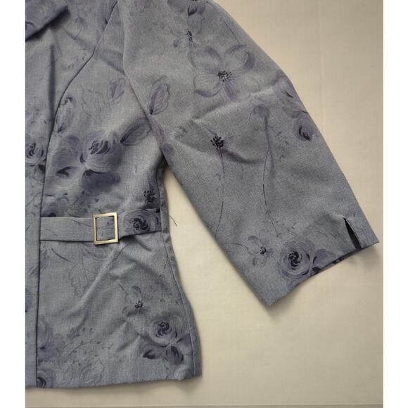 PERCEPTIONS PETITE Multi Blue Tone Floral 3/4 Sleeve jacket Women's size 12P - Picture 2 of 7